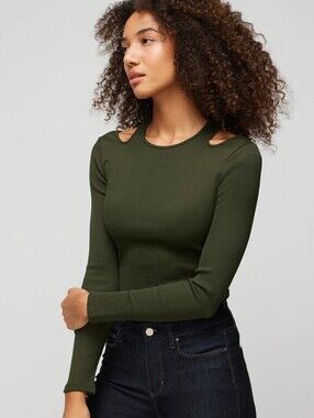 White House Black Market NWT Sargeant Green Cutout Sweater Size XL